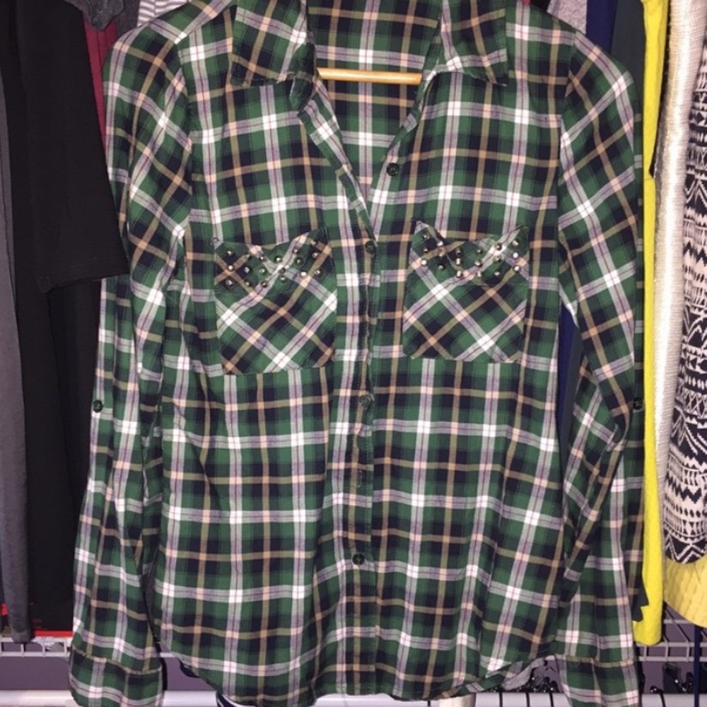 Studded Plaid Button-up